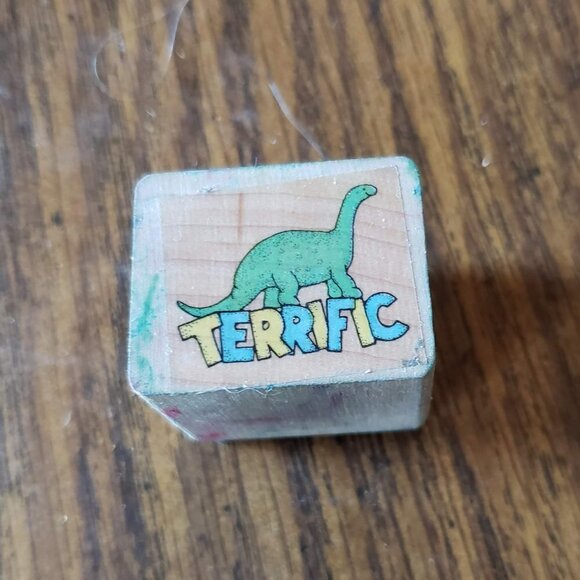 Stampin" Up! 1996 Terrific Dino Wooden Rubber Stamp 2955-G 1 1/2 x 1 1/2 inches - Picture 1 of 2
